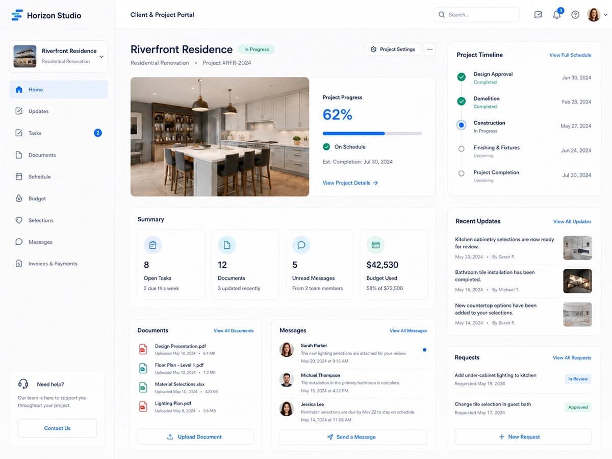 Client & Project Portal, a representative concept interface